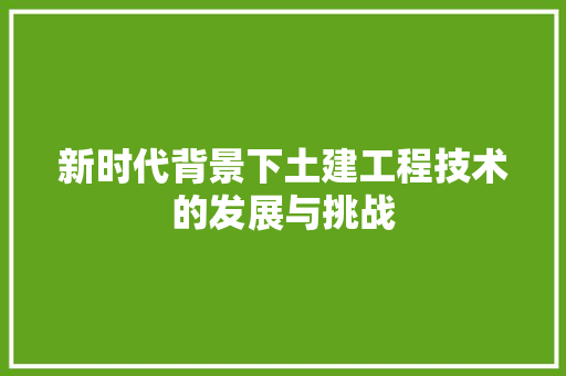 新时代背景下土建工程技术的发展与挑战