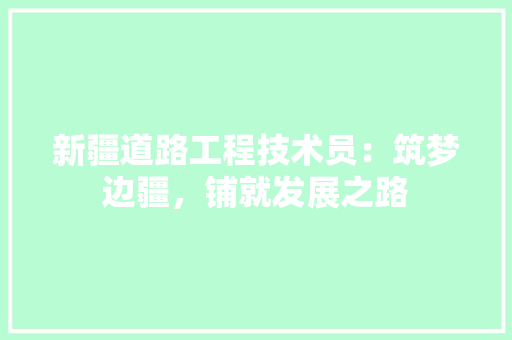 新疆道路工程技术员：筑梦边疆，铺就发展之路 室内设计