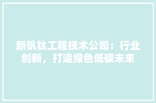 新钒钛工程技术公司：行业创新，打造绿色低碳未来