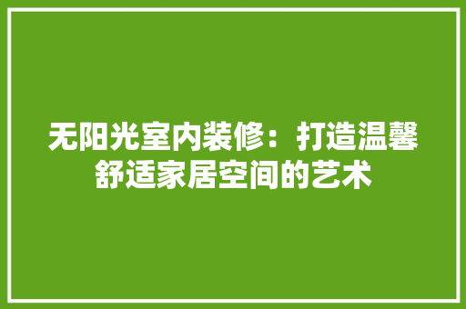 无阳光室内装修：打造温馨舒适家居空间的艺术 室内设计