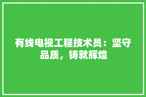 有线电视工程技术员：坚守品质，铸就辉煌 室内设计