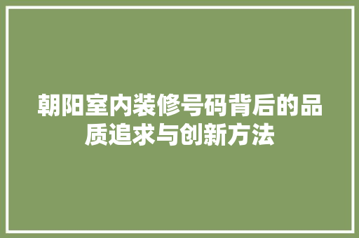 朝阳室内装修号码背后的品质追求与创新方法 室内设计