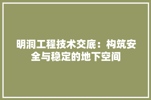 明洞工程技术交底：构筑安全与稳定的地下空间 室内设计