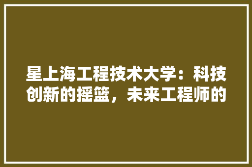 星上海工程技术大学：科技创新的摇篮，未来工程师的摇篮