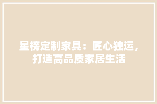 星榜定制家具：匠心独运，打造高品质家居生活 室内设计