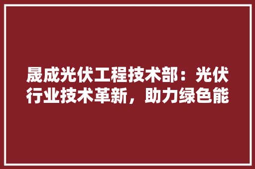 晟成光伏工程技术部：光伏行业技术革新，助力绿色能源发展