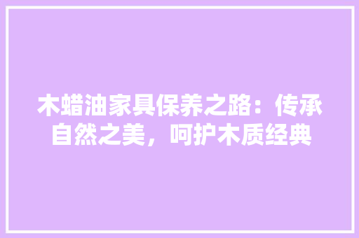 木蜡油家具保养之路：传承自然之美，呵护木质经典 室内设计