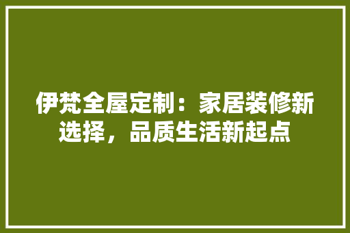 伊梵全屋定制：家居装修新选择，品质生活新起点 家居装修