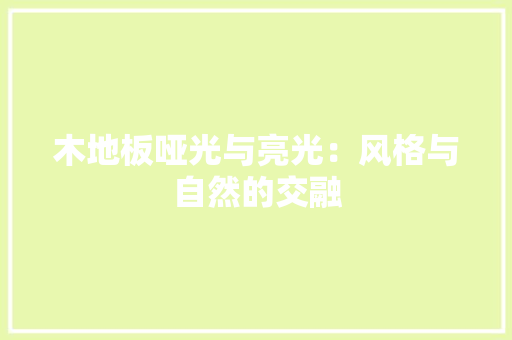 木地板哑光与亮光：风格与自然的交融 室内设计