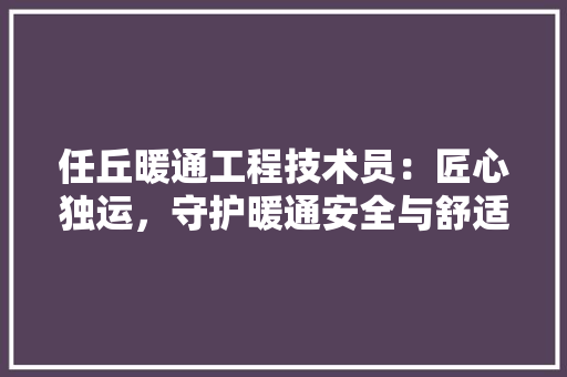 任丘暖通工程技术员：匠心独运，守护暖通安全与舒适 家居装修