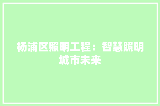 杨浦区照明工程：智慧照明城市未来