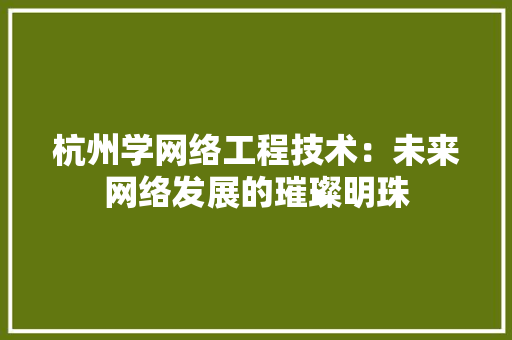 杭州学网络工程技术：未来网络发展的璀璨明珠