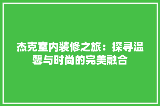 杰克室内装修之旅：探寻温馨与时尚的完美融合 室内设计