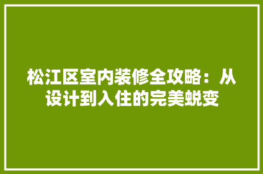 松江区室内装修全攻略：从设计到入住的完美蜕变 室内设计