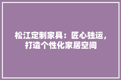 松江定制家具：匠心独运，打造个性化家居空间 室内设计