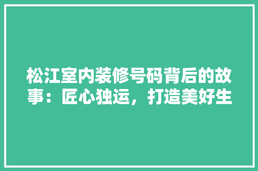 松江室内装修号码背后的故事：匠心独运，打造美好生活空间 室内设计