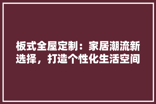 板式全屋定制：家居潮流新选择，打造个性化生活空间 室内设计