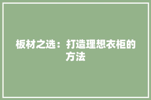 板材之选：打造理想衣柜的方法 室内设计