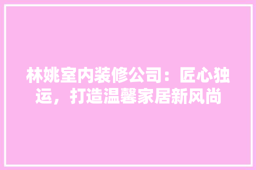 林姚室内装修公司：匠心独运，打造温馨家居新风尚 室内设计