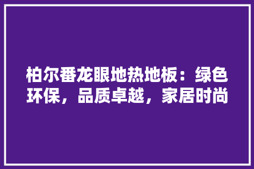 柏尔番龙眼地热地板：绿色环保，品质卓越，家居时尚新潮流 室内设计
