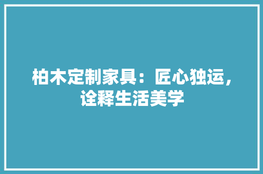 柏木定制家具：匠心独运，诠释生活美学 室内设计