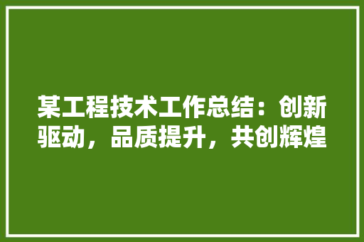 某工程技术工作总结：创新驱动，品质提升，共创辉煌