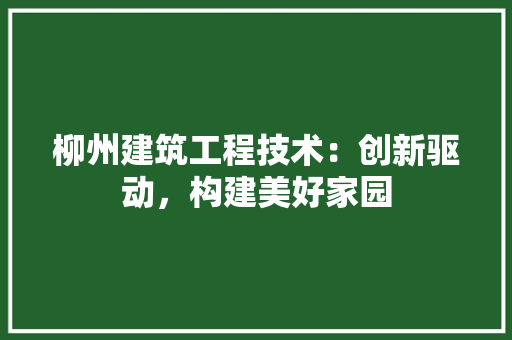 柳州建筑工程技术：创新驱动，构建美好家园