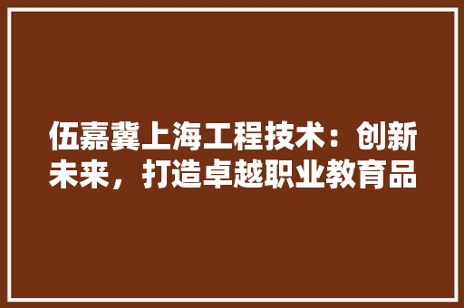 伍嘉冀上海工程技术：创新未来，打造卓越职业教育品牌 家居装修