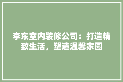 李东室内装修公司：打造精致生活，塑造温馨家园 室内设计