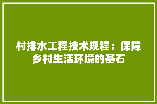 村排水工程技术规程：保障乡村生活环境的基石