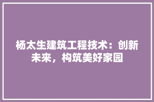 杨太生建筑工程技术：创新未来，构筑美好家园 室内设计