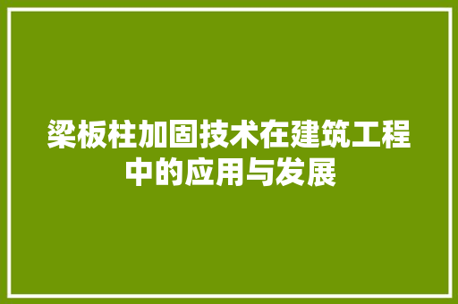 梁板柱加固技术在建筑工程中的应用与发展