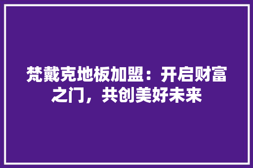 梵戴克地板加盟：开启财富之门，共创美好未来