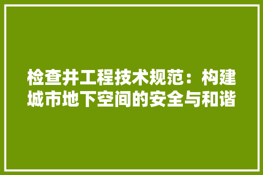 检查井工程技术规范：构建城市地下空间的安全与和谐