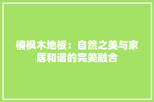 楠枫木地板：自然之美与家居和谐的完美融合 室内设计