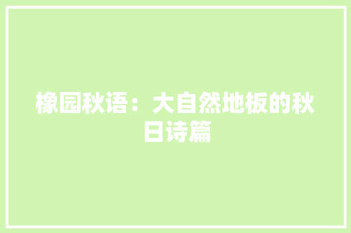 橡园秋语：大自然地板的秋日诗篇 室内设计