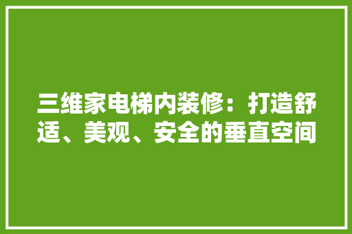 三维家电梯内装修：打造舒适、美观、安全的垂直空间 中式风格装饰