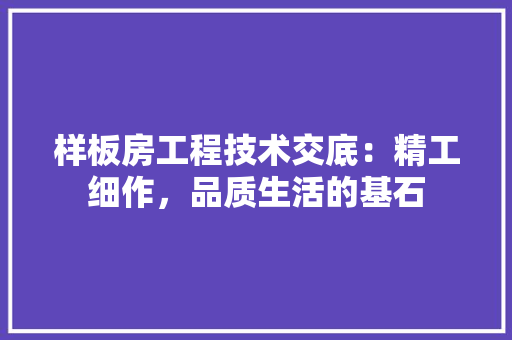 样板房工程技术交底：精工细作，品质生活的基石