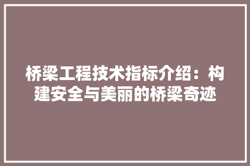 桥梁工程技术指标介绍：构建安全与美丽的桥梁奇迹