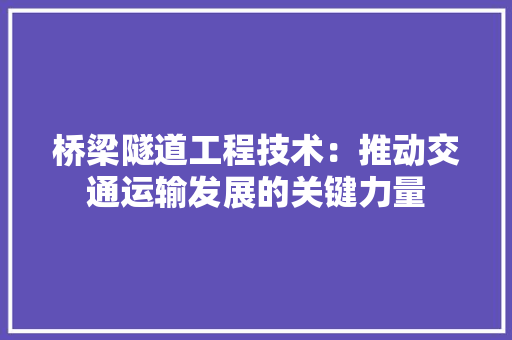 桥梁隧道工程技术：推动交通运输发展的关键力量 室内设计