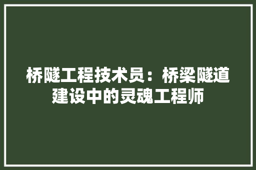 桥隧工程技术员：桥梁隧道建设中的灵魂工程师 室内设计