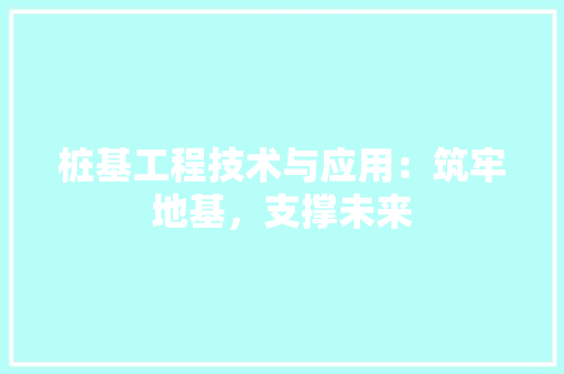 桩基工程技术与应用：筑牢地基，支撑未来