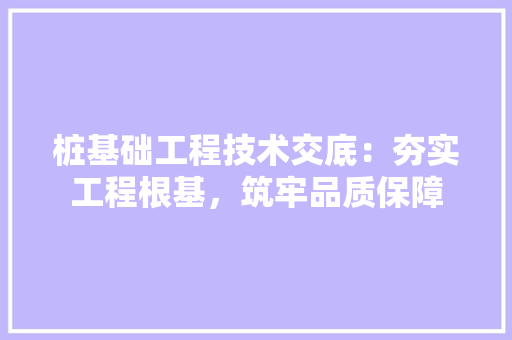 桩基础工程技术交底：夯实工程根基，筑牢品质保障 室内设计