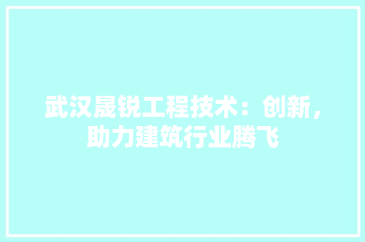 武汉晟锐工程技术：创新，助力建筑行业腾飞