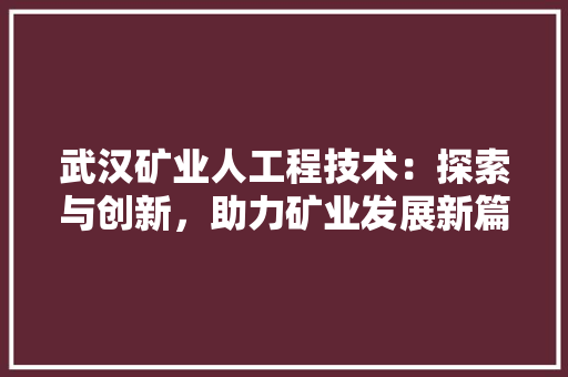 武汉矿业人工程技术：探索与创新，助力矿业发展新篇章