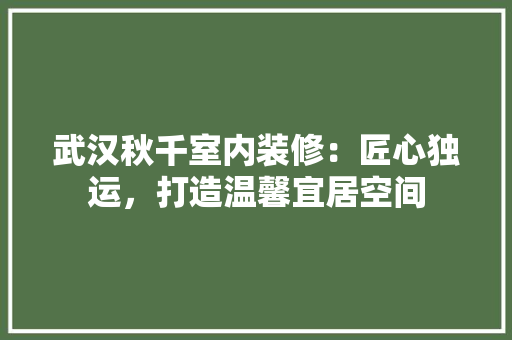 武汉秋千室内装修：匠心独运，打造温馨宜居空间 室内设计