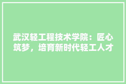 武汉轻工程技术学院：匠心筑梦，培育新时代轻工人才 室内设计