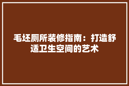 毛坯厕所装修指南：打造舒适卫生空间的艺术