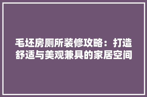 毛坯房厕所装修攻略：打造舒适与美观兼具的家居空间 室内设计