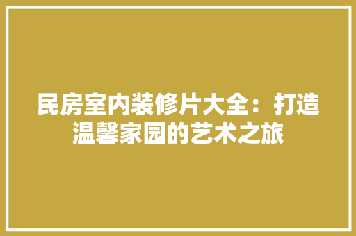 民房室内装修片大全：打造温馨家园的艺术之旅 室内设计